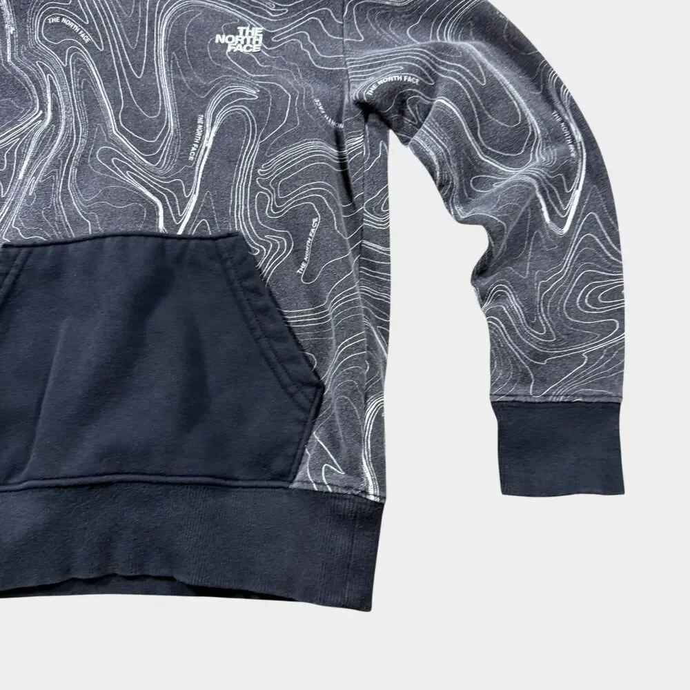 The North Face Boys Hoodie Small 7/8 Gray Topo Map Print Pullover Sweatshirt TNF